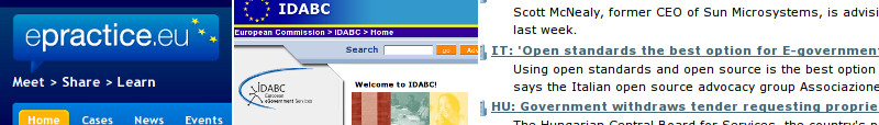 Isečci snimka ekrana sajtova epractice.eu, ec.europa.eu/idabc i osor.eu