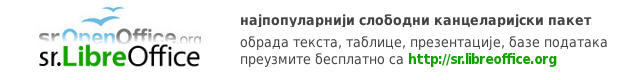 LibreOffice - najpopularniji slobodni kancelarijski paket; obrada teksta, tablice, prezentacije, baze podataka; preuzmite besplatno sa http://sr.libreoffice.org